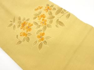 手織り紬手描き山茶花模様名古屋帯